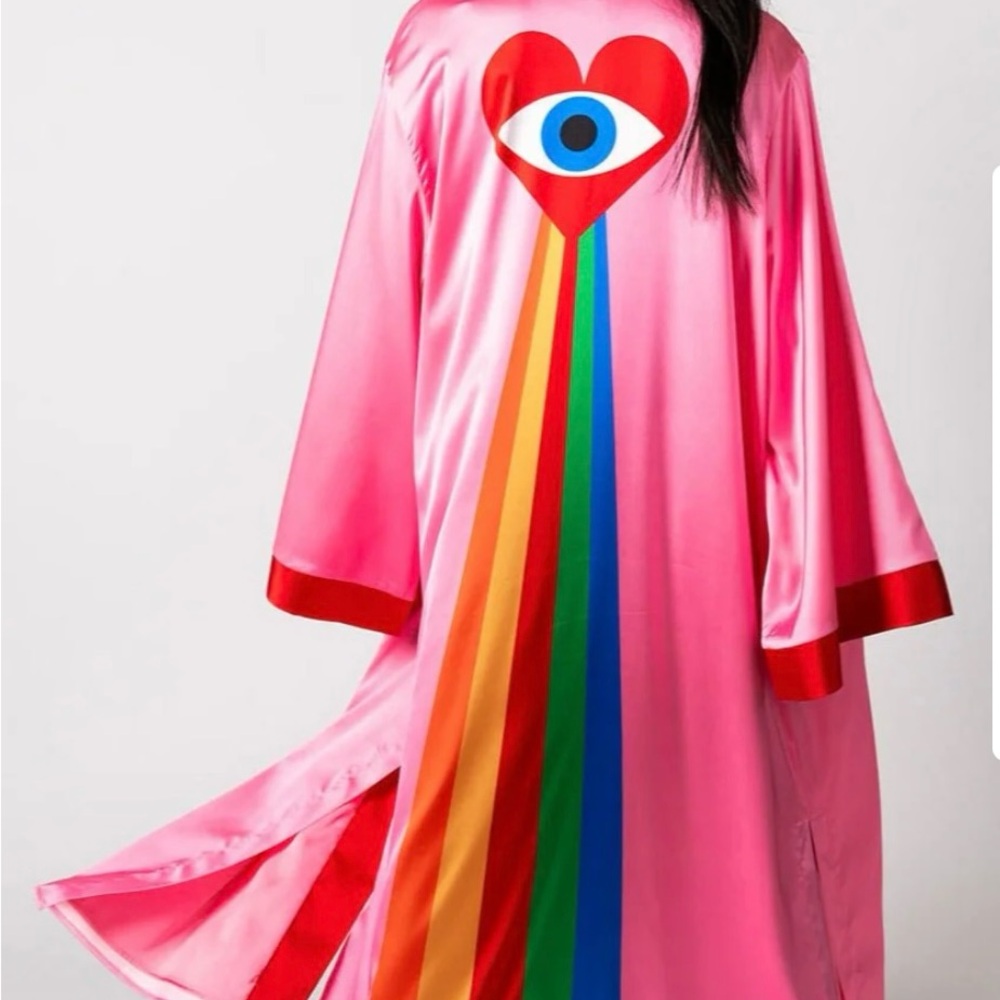Dressed in LALA pink rainbow kimono🌈🩷